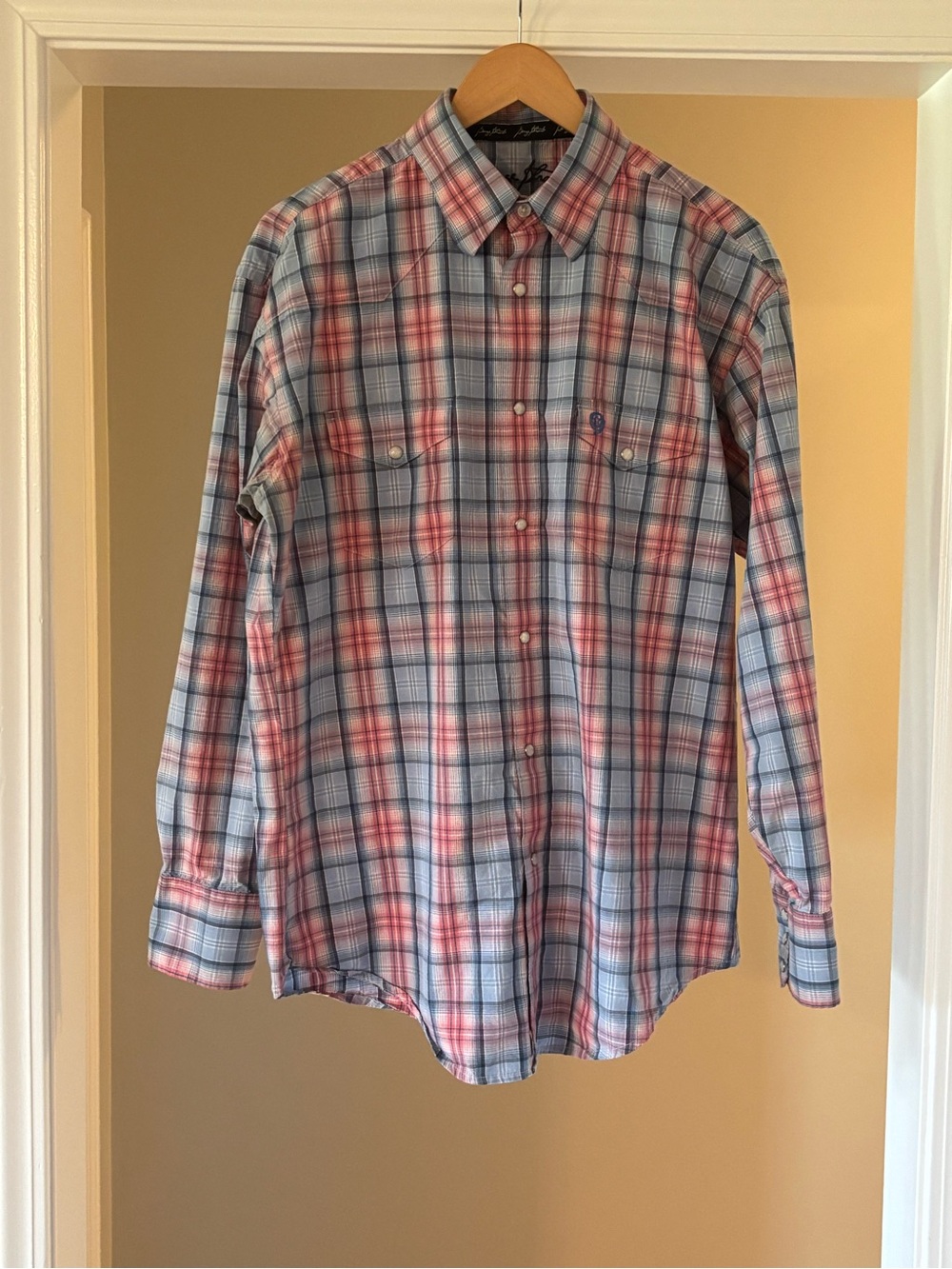 Men's Casual Long-Sleeve Plaid Button-Down Shirt - Blue & Pink